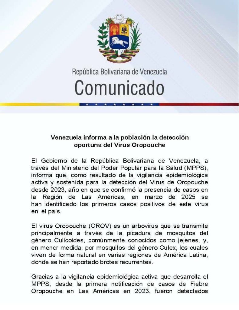 Gobierno nacional confirma la detección del virus Oropouche en el país | Diario El Luchador