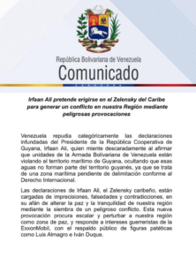 Venezuela rechaza acusaciones infundadas del presidente de Guyana | Diario El Luchador