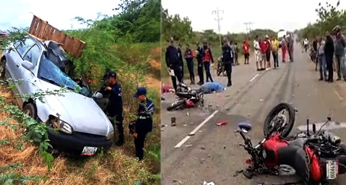 Choque de vehículo y dos motos deja cinco muertos