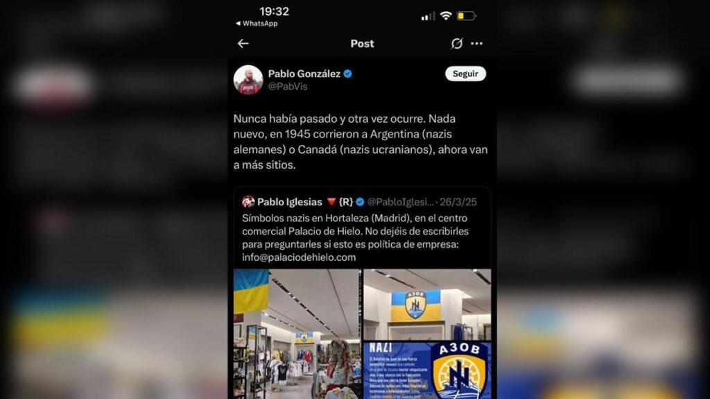 Captura de pantalla del post de Pablo Iglesias reproducido en X por el presunto espía Pablo González.