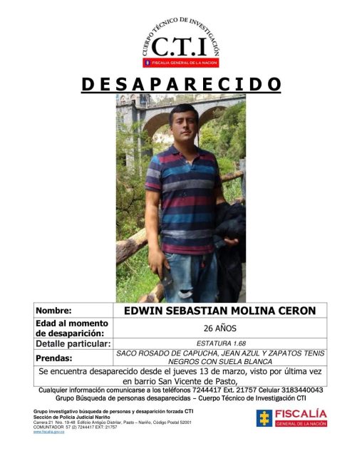 En Pasto hallan muerto a joven desaparecido  