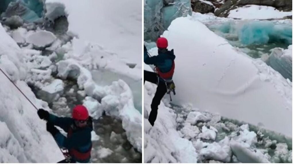 Escaladores se llevaron un gran susto cuando un glaciar se desprendió a pocos metros de ellos