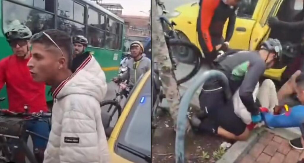 Pelea en Bogotá entre taxista (armado con puñal) y ciclistas quedó en video