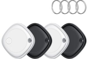 Smart Air Tag Tracker 4 Pack, Buscador de Objetos Bluetooth Funciona con Buscar Apple (Sólo iOS, Android no Compatible), Rastreo Mundial, Rastreador para Llaves/Equipaje/Cartera, Batería Reemplazable
