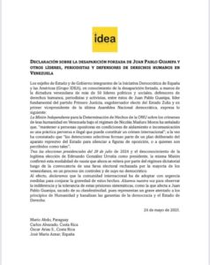 Expresidentes del Grupo IDEA exigen liberación de Juan Pablo Guanipa