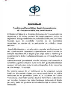 Fiscalía garantizará debido proceso al opositor Juan Pablo Guanipa