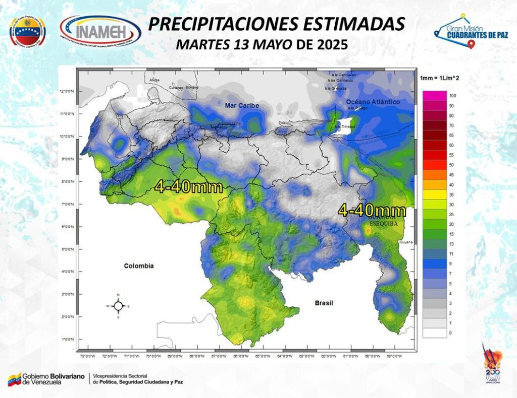 Inameh prevé lluvias y posible actividad eléctrica en algunas zonas de Venezuela este #13May
