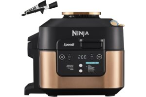 Ninja Speedi Olla Exprés Multifunción Rápida, Olla Eléctrica con Freidora Aire 5,7L, 10 en 1, Freidora sin Aceite, Horno, Cocción Lenta, al Vapor y más, 4 Porciones en 15min, Negro y Cobre, ON400EUCP