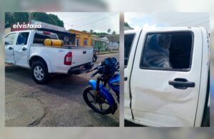 Motorizado se estrelló contra el vidrio lateral de una Luv DMax en Guanipa