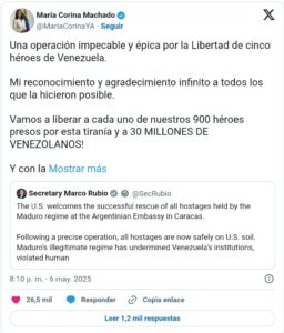 Rubio: Opositores venezolanos salieron de la Embajada de Argentina tras «operación precisa»