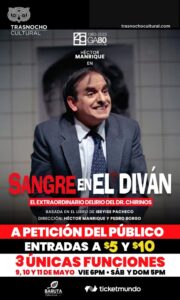 “Sangre en el diván” regresa por tres funciones especiales al Teatro Trasnocho