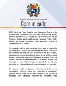 Venezuela denuncia “actitud omisiva y parcializada” del Acnudh