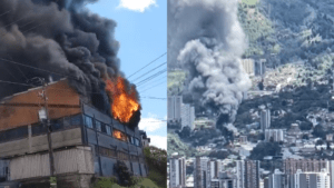 bomberos de cuatro municipios controlaron voraz incendio en una fábrica de La Estrella, Antioquia