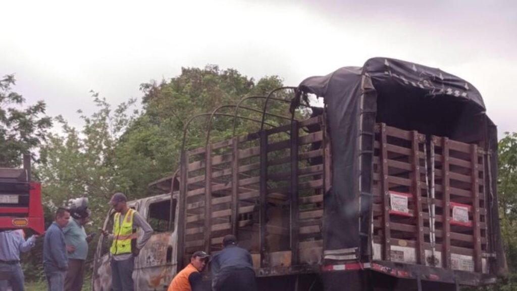 delincuentes armados roban a conductor e incineran su camión