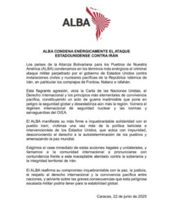 ALBA condena enérgicamente el ataque estadounidense contra Irán