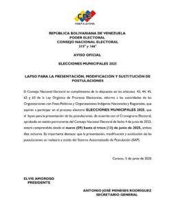 CNE anuncia fechas para postular candidatos municipales