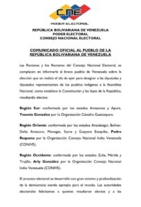 CNE da a conocer los representantes indígenas electos a la Asamblea Nacional