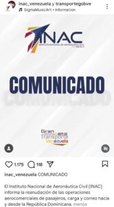 INAC anunció reanudación de operaciones aéreas con República Dominicana
