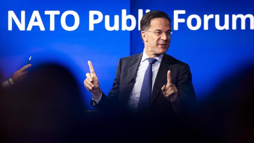El secretario general de la OTAN, Mark Rutte, durante un foro previo a la cumbre de la OTAN, este martes en La Haya.