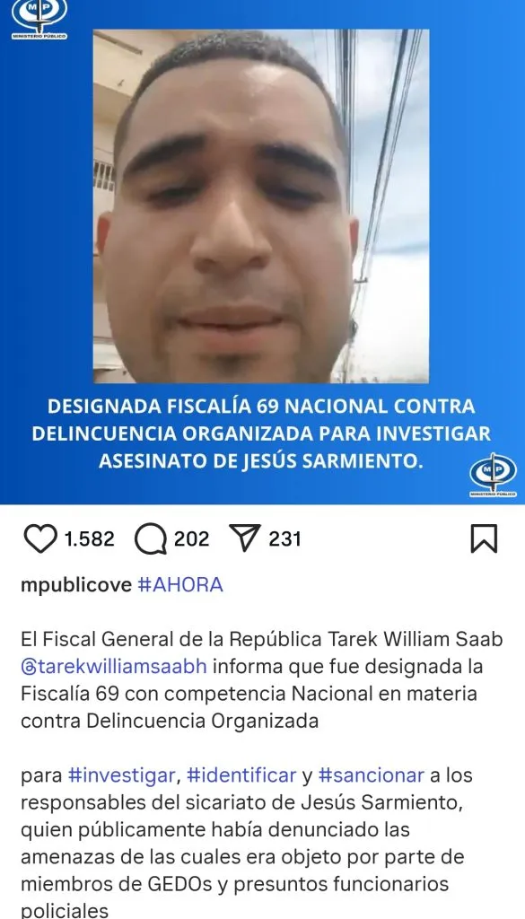 MP iniciará investigación por el asesinato del influencer Gabriel Sarmiento