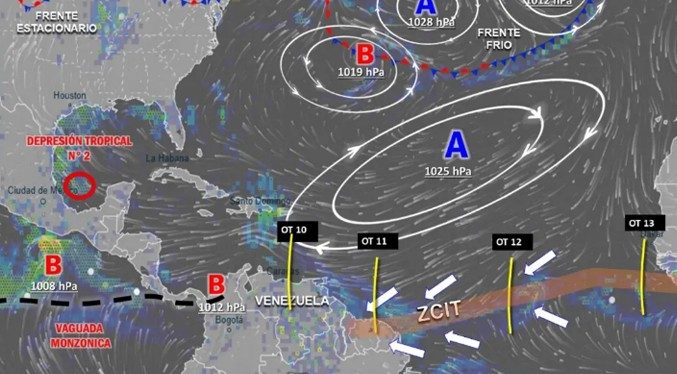 Onda tropical N° 10 se desplaza sobre el centro de Venezuela