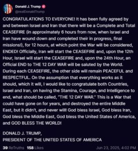 Trump: Israel e Irán acordaron un «alto el fuego total»