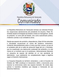 Venezuela rechaza declaraciones de Irfaan Ali contra el Gobierno Bolivariano