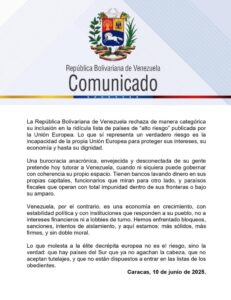 Venezuela rechaza su inclusión en la lista de países de «alto riesgo» publicada por la UE