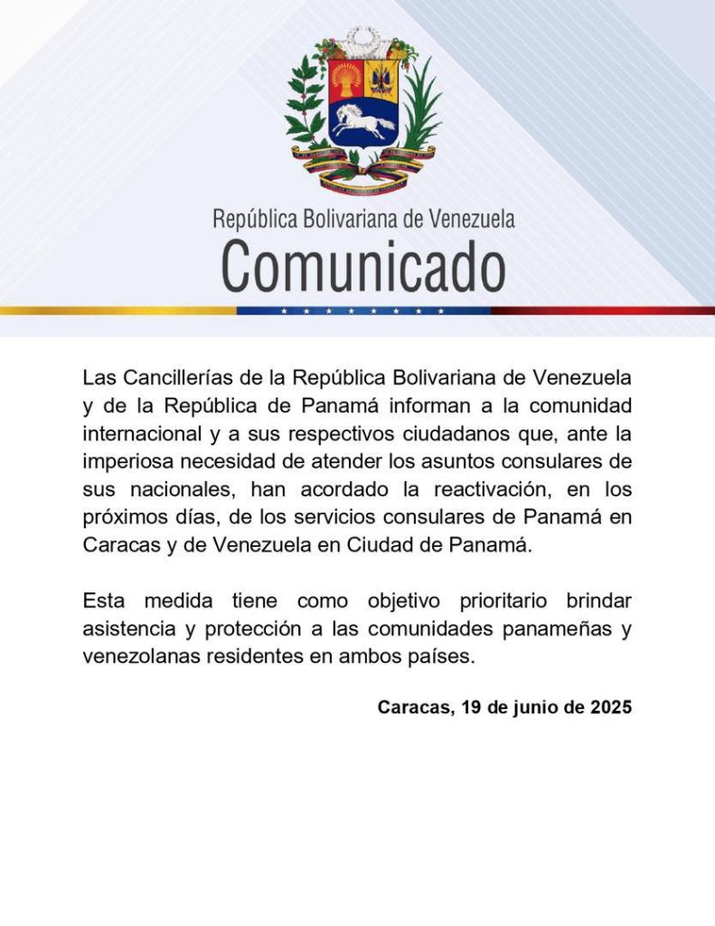 Venezuela y Panamá reactivarán servicios consulares