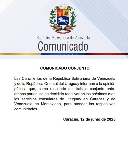 Venezuela y Uruguay acuerdan reactivar servicios consulares