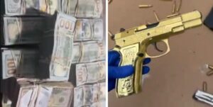 incautan armas bañadas en oro y dos millones de dólares en efectivo