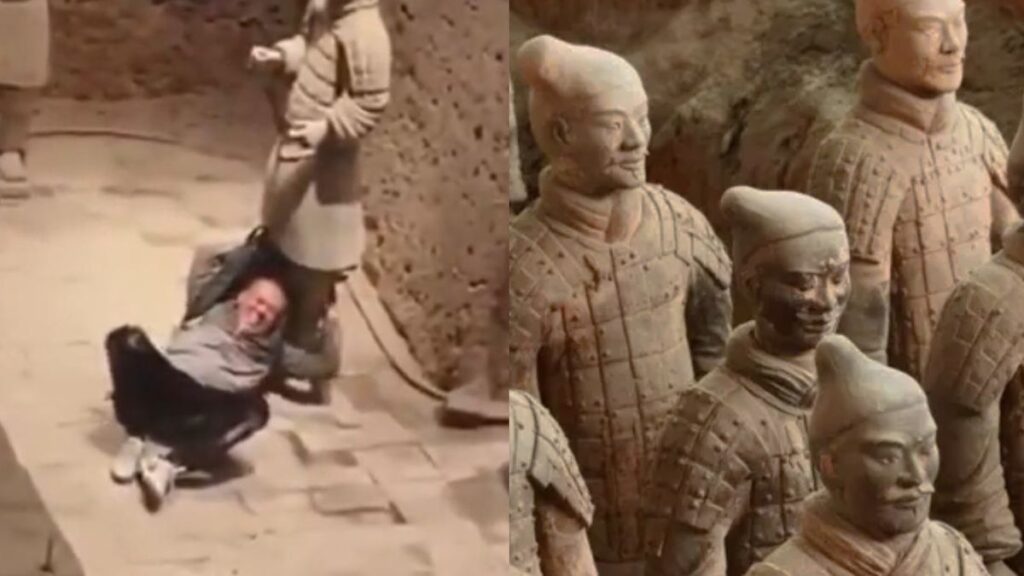 un hombre saltó una valla, cayó sobre los soldados de terracota y dañó Patrimonio de la Humanidad