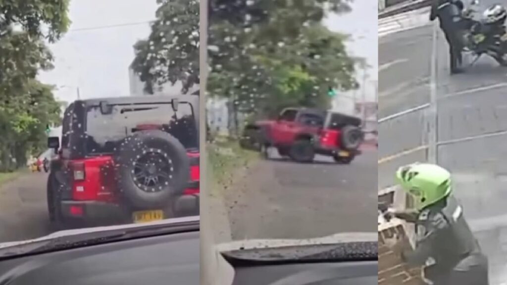 video muestra cómo camioneta estrella a tres carros y arrolla moto de la Policía