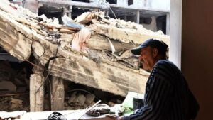 Imagen del edificio bombardeado en Damasco