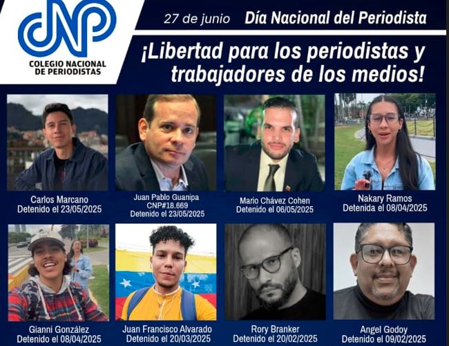 CNP denunció que al menos 20 periodistas permanecen detenidos arbitrariamente en Venezuela