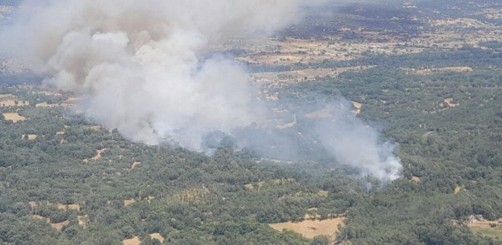 El viento y las altas temperaturas dificultan la extinción del fuego de Navaluenga (Ávila)