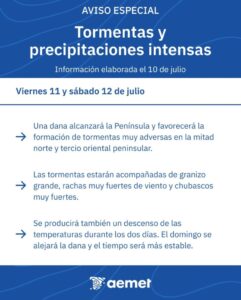 España en alerta naranja por una dana con tormenta y granizo que llegará este 12J