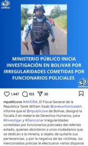 Fiscalía investigará a policías por ataque armado a mineros en Bolívar