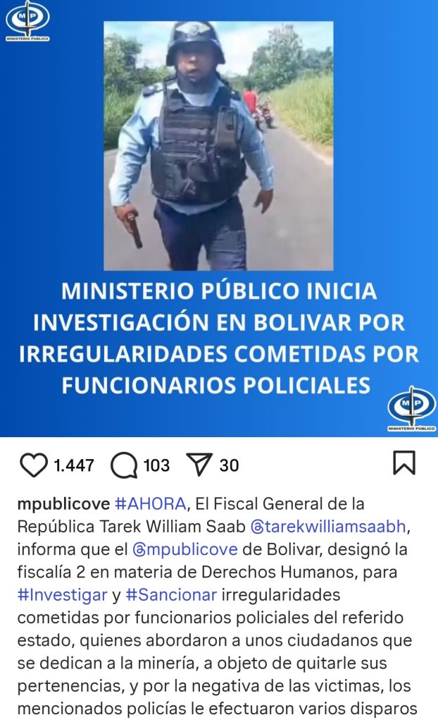 Fiscalía investigará a policías por ataque armado a mineros en Bolívar