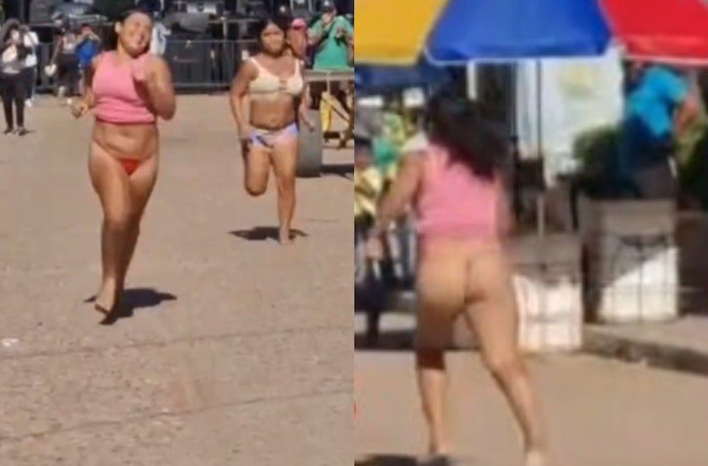 Mujer participó en una carrera por una lavadora durante las fiestas de la Virgen del Carmen…. ¡en hilacho!