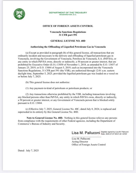 OFAC extiende licencia para entrega y descarga de gas en Venezuela