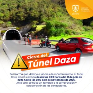 POR CIERRE TOTAL DEL TÚNEL DE DAZA SECRETARÍA DE TRÁNSITO Y TRANSPORTE DE PASTO TOMARÁ MEDIDAS DE CONTINGENCIA