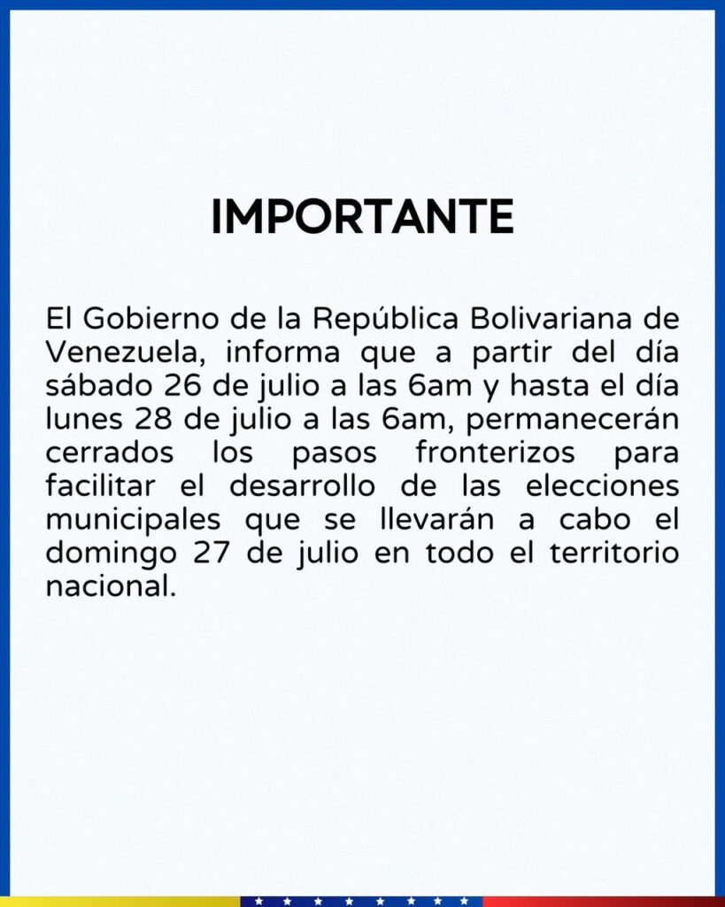 Reiteran cierre de pasos fronterizos por elecciones
