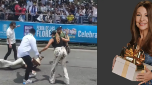 Amparo Grisales sufre caída en el Desfile de Silleteros y se levanta con dignidad, ganándose los aplausos en la Feria de las Flores 2025