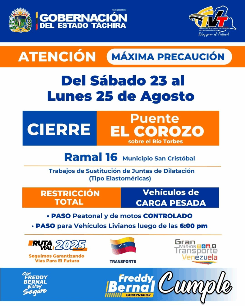 Restringirán paso vehicular por puente El Corozo, el Ramal 16 – Diario La Nación