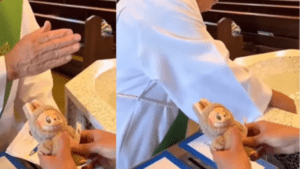 Sacerdote bautizó un Labubu y el video desató críticas en redes sociales