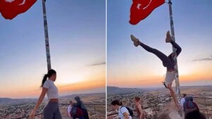 Turista en problemas por usar la bandera de Turquía como barra de baile sensual (VIDEO)