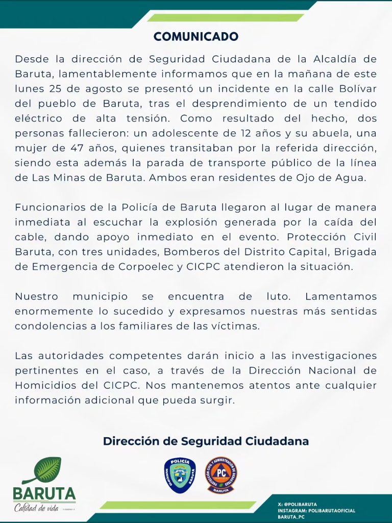 Un niño y su abuela mueren electrocutados en Baruta