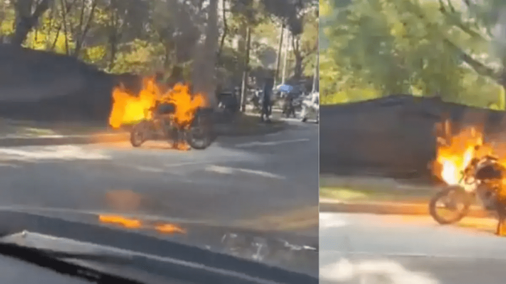 Violenta reacción de conductor que le habría prendido fuego a su moto para evadir control de tránsito en Cali