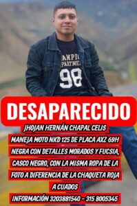 Alerta en Nariño: desaparecido Jhojan Hernán Chapal Celis
